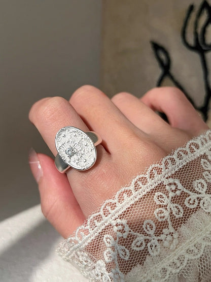 s925 silver ring vintage silver simple flower ring