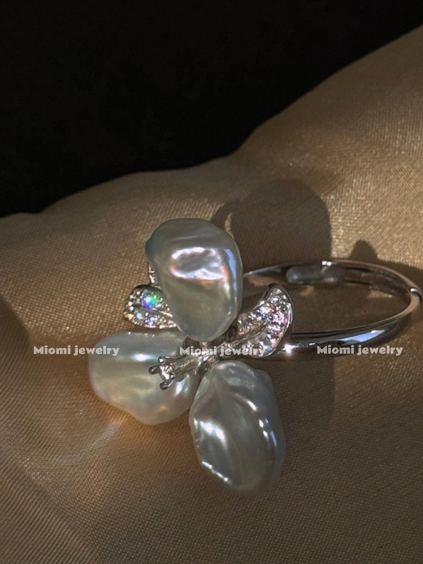 S925 silver ring with natural bule light pearl ring