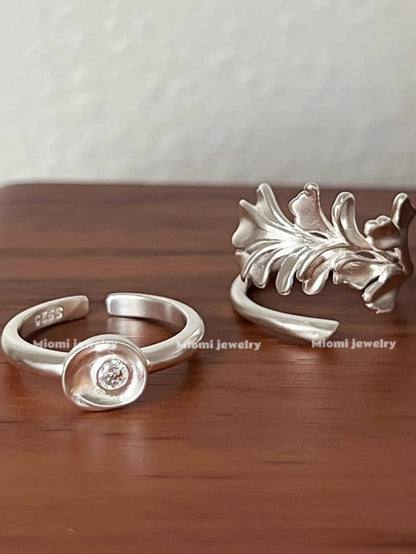 2pcs S925 Sterling Silver Unique Design Irregular Apricot Leaf Ring - Ingot-shaped, Matte, Light Luxury, High-end Sense Ring