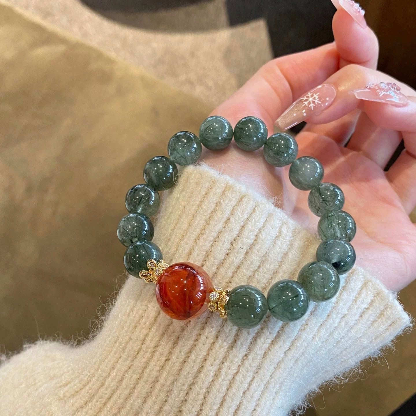Original design natural green hair crystal fortune glue flower bracelet