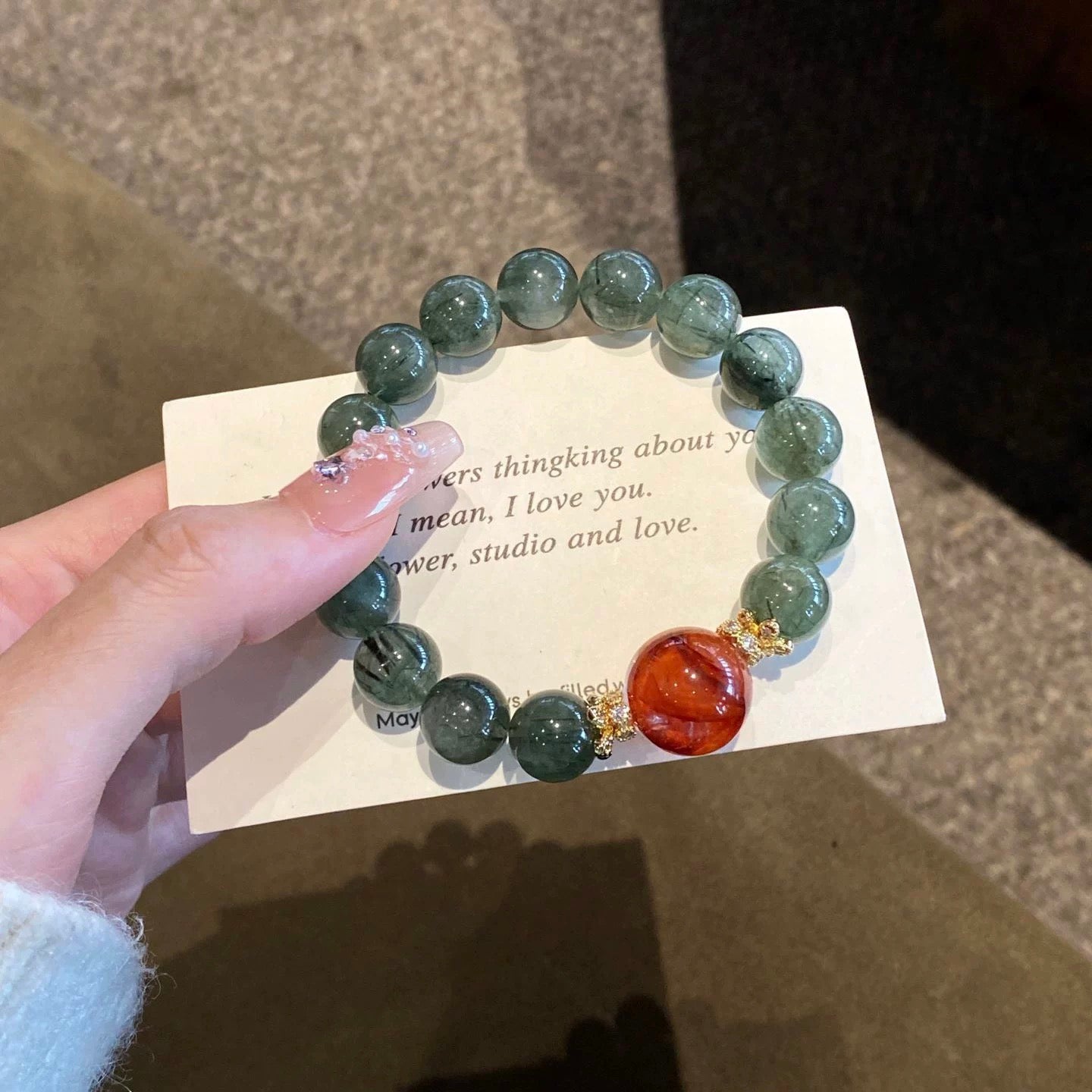 Original design natural green hair crystal fortune glue flower bracelet