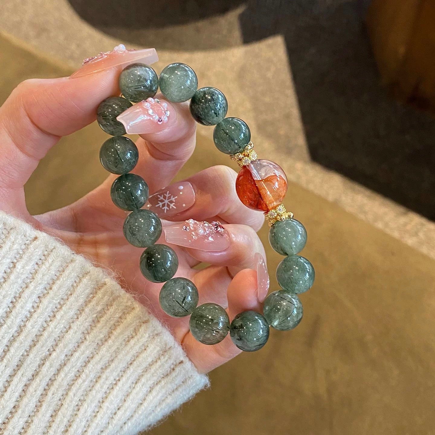 Original design natural green hair crystal fortune glue flower bracelet