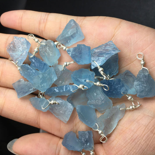 Natural aquamarine original stone pendant simple wind S925 sterling silver winding pendant
