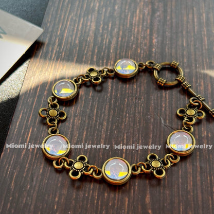 Vintage Antique Jewelry - High-end Mocha Gray Glass Four-Leaf Clover Original Handmade Bracelet