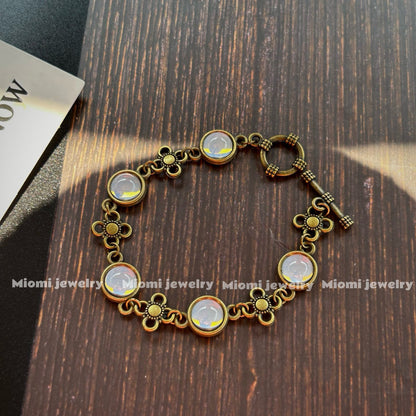 Vintage Antique Jewelry - High-end Mocha Gray Glass Four-Leaf Clover Original Handmade Bracelet