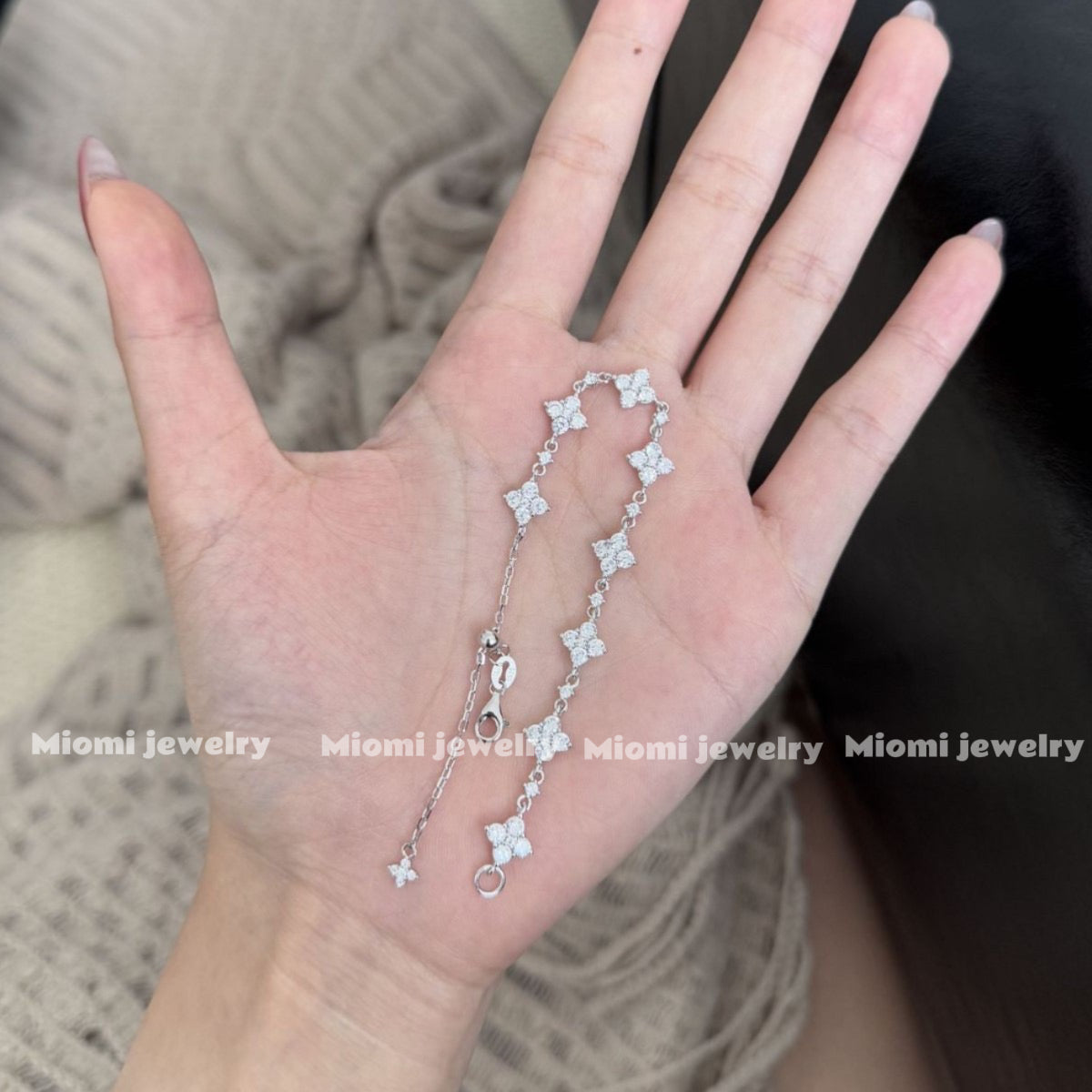 925 Sterling Silver Moissanite 18k Gold Plated Four-Leaf Clover Bracelet for Women