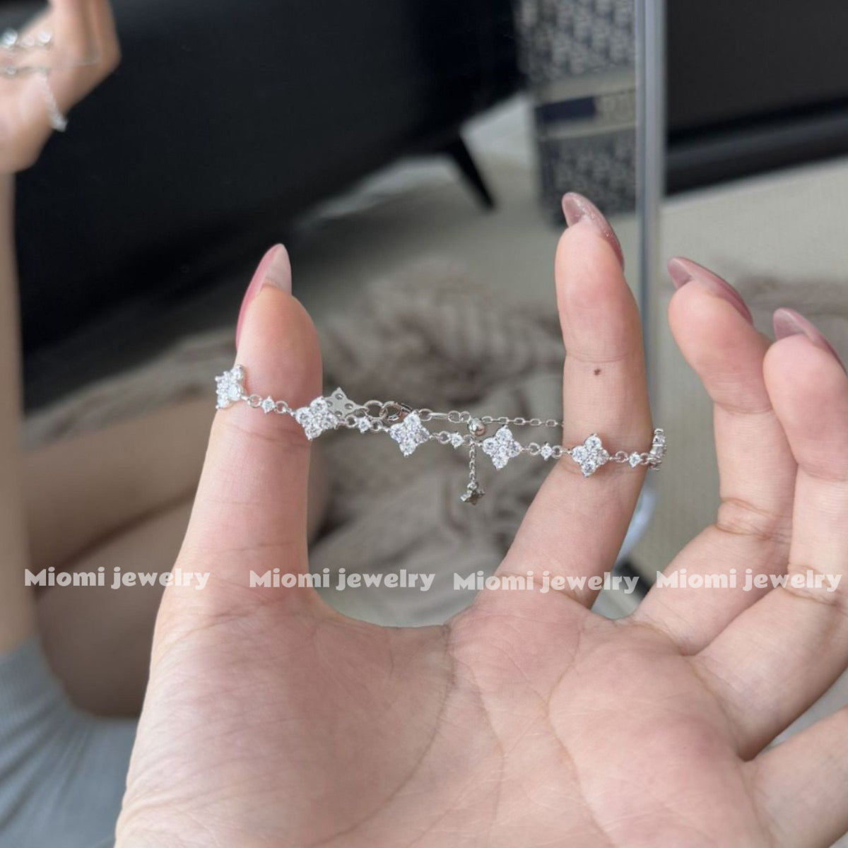 925 Sterling Silver Moissanite 18k Gold Plated Four-Leaf Clover Bracelet for Women