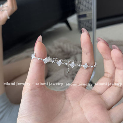 925 Sterling Silver Moissanite 18k Gold Plated Four-Leaf Clover Bracelet for Women