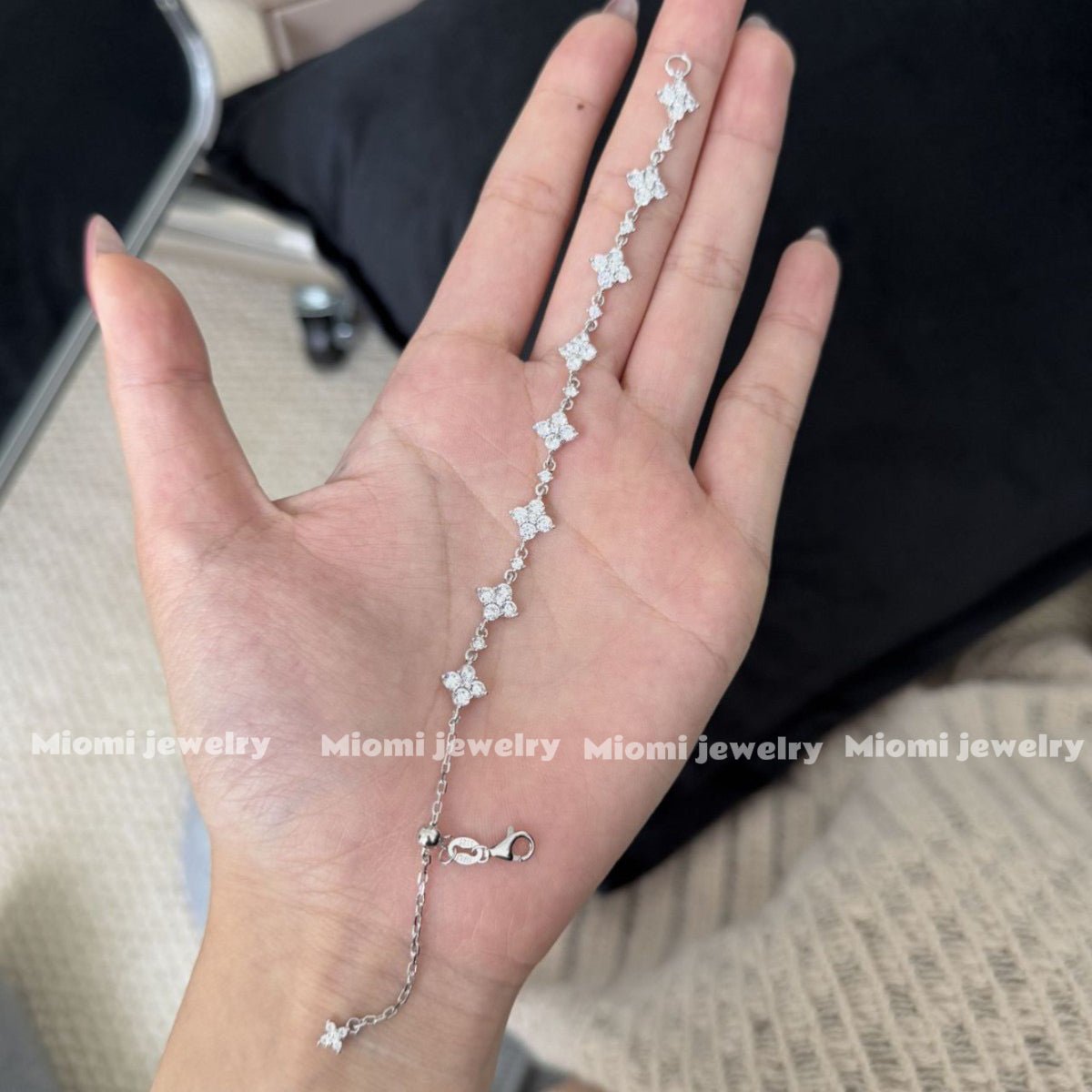 925 Sterling Silver Moissanite 18k Gold Plated Four-Leaf Clover Bracelet for Women