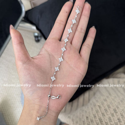 925 Sterling Silver Moissanite 18k Gold Plated Four-Leaf Clover Bracelet for Women
