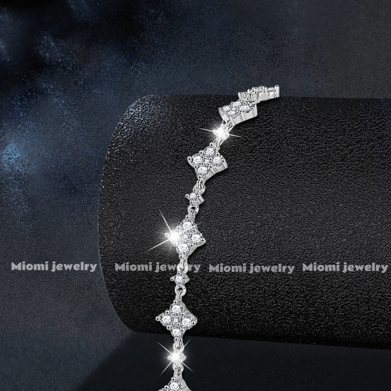 925 Sterling Silver Moissanite 18k Gold Plated Four-Leaf Clover Bracelet for Women