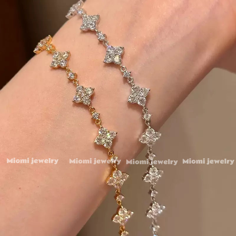925 Sterling Silver Moissanite 18k Gold Plated Four-Leaf Clover Bracelet for Women
