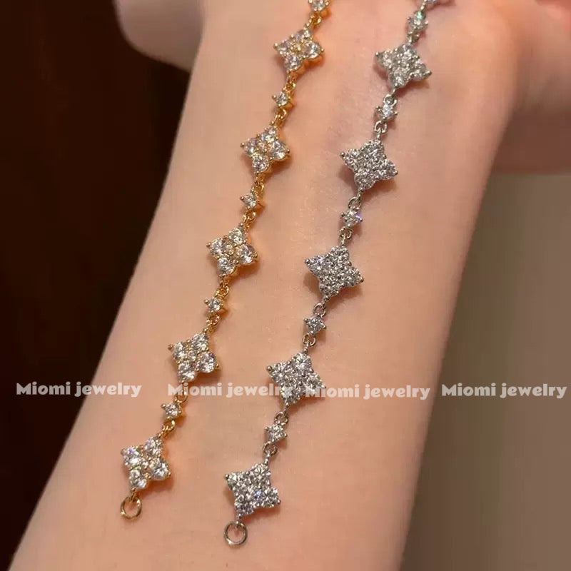 925 Sterling Silver Moissanite 18k Gold Plated Four-Leaf Clover Bracelet for Women