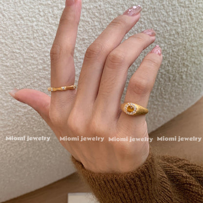 S925 Sterling Silver Natural Tiger's Eye Vintage Brushed Craft Tail Ring for Women - Mocha & Maillard Style Retro Ring