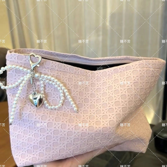 Bow pen bag small student stationery storage bag Girl heart simple ins wind large capacity makeup bag