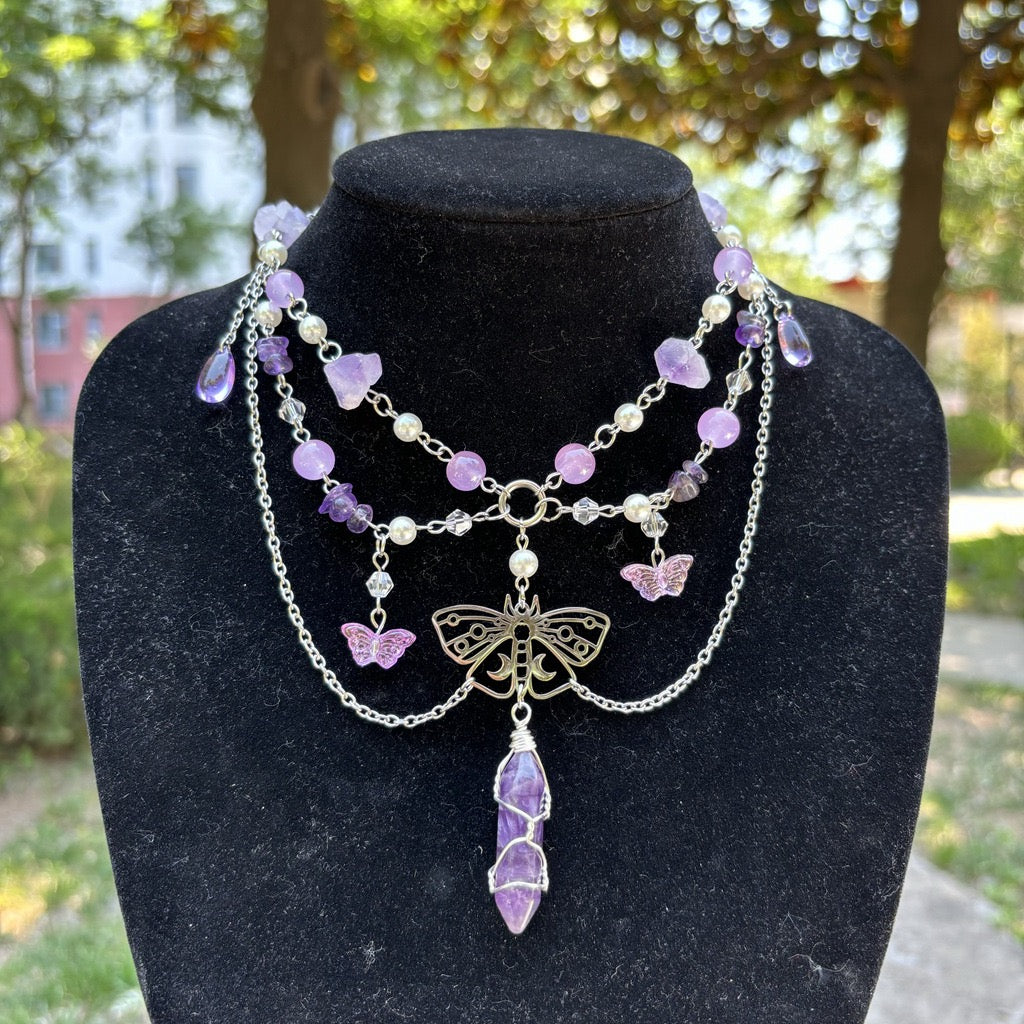 handcrafted natural crystal fairycore necklace
