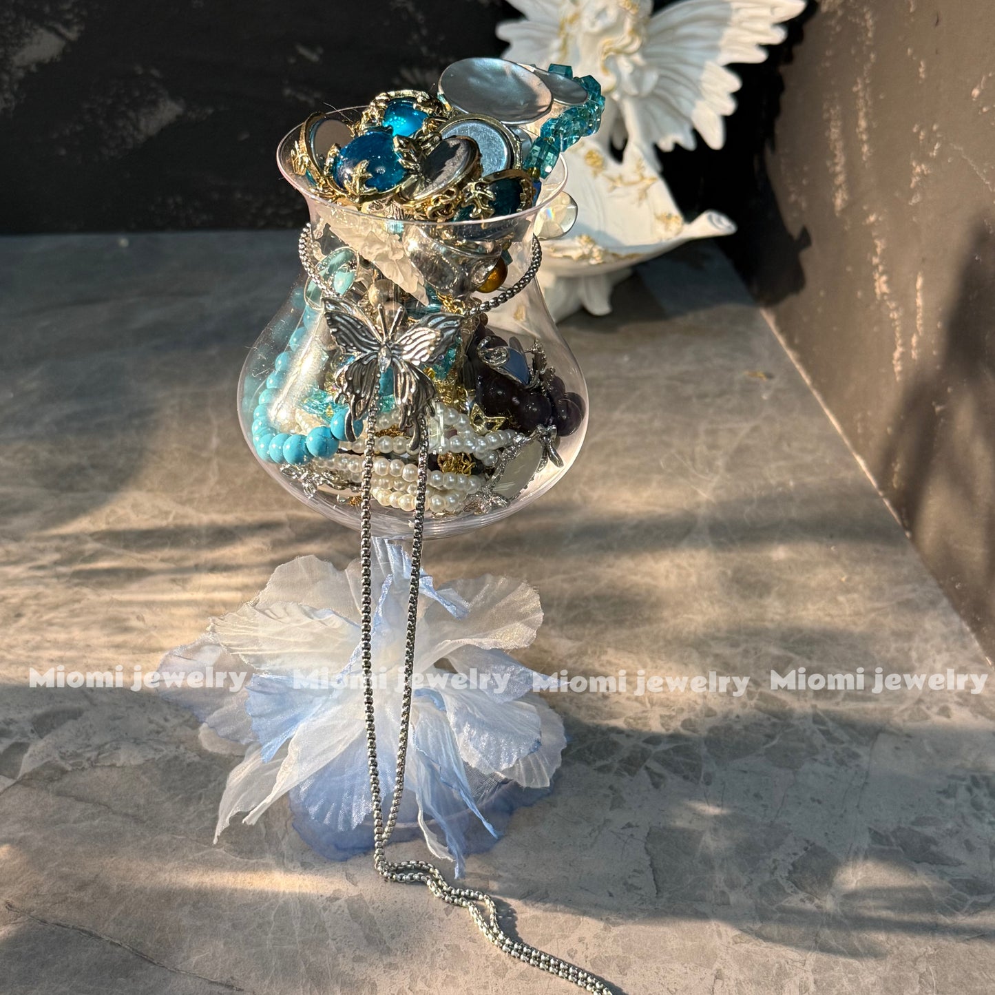 Customize fairy style Goblet jewelry jar with one natural crystal and natural pearl