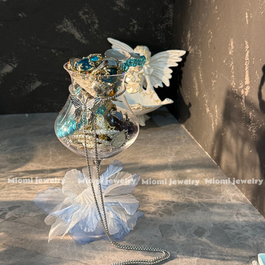 Customize fairy style Goblet jewelry jar with one natural crystal and natural pearl