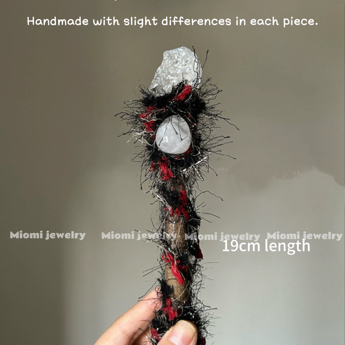 Handmade witchy wand natural crystal customize staff