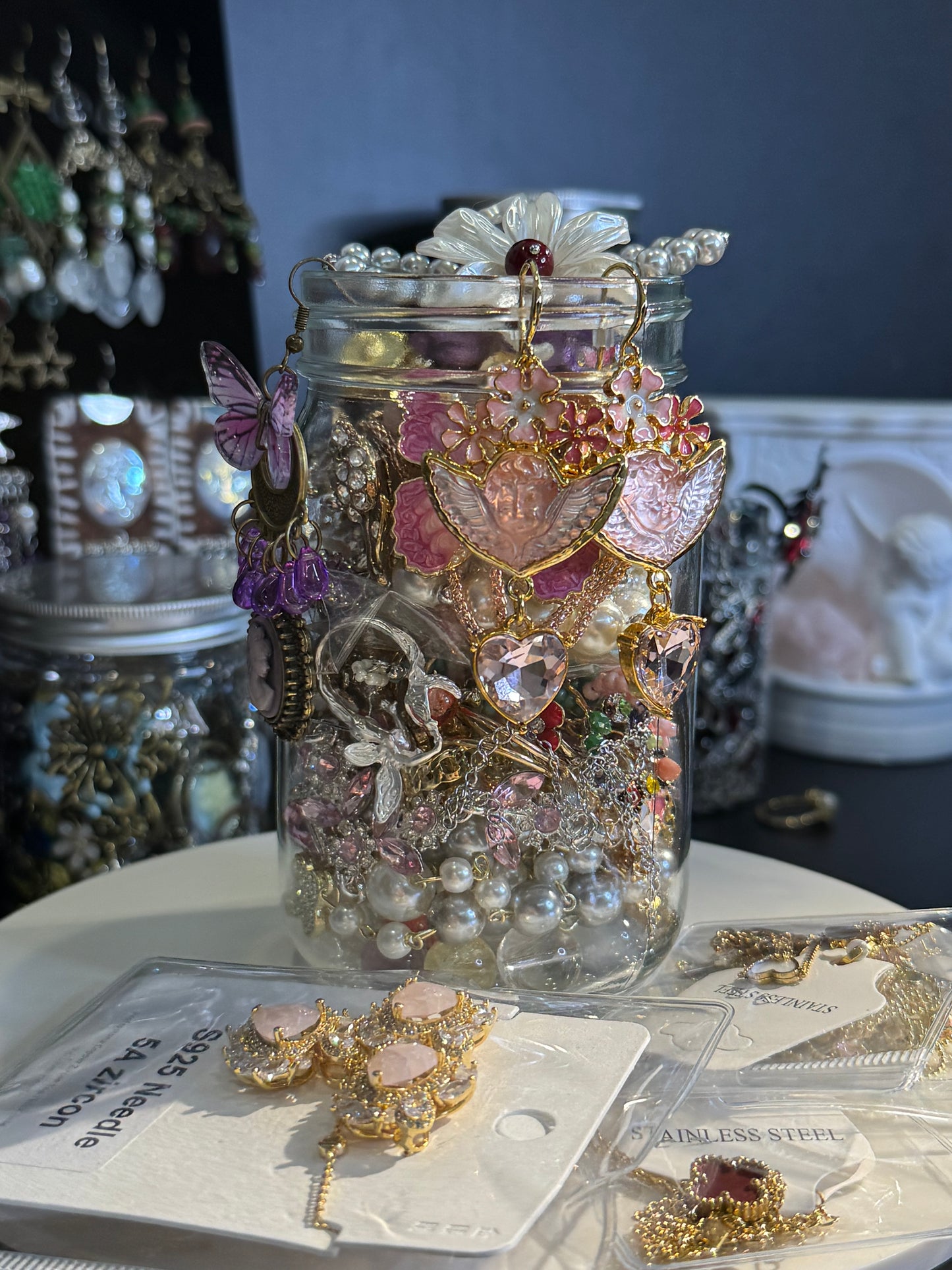 【No custom！plastic jar(already packaged)】 mystery jewelry jar Whimsical fairy tale style, vintage, gothic, fairy, witch, mermaid,  silver,  gold mystery jewelry jar