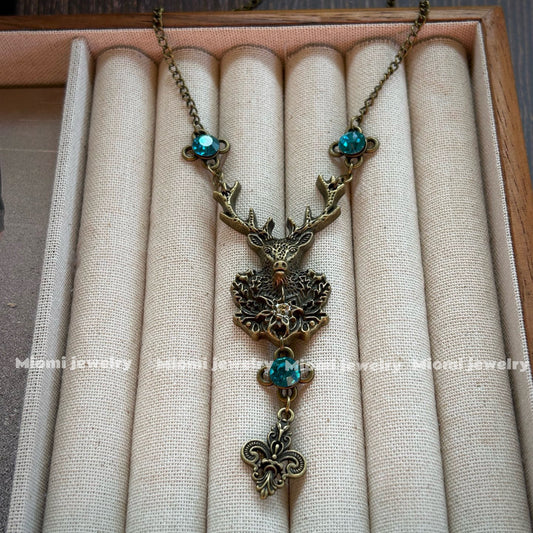 Vintage Moose Diamond-Inlaid Retro Style Original Design Sweater Chain, Retro High-End Necklace
