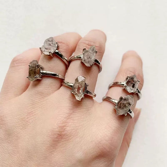 natural ghost crystal ring raw stone Alloy gothic witch