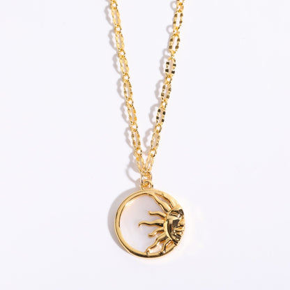 ‌Retro 3D Sun Moon Round Coin Necklace with Mother-of-Pearl Pendant‌
‌Titanium Steel Electroplated with Real Gold‌ whimsical