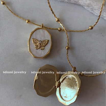 14k gold plated open close necklace fairy butterfly