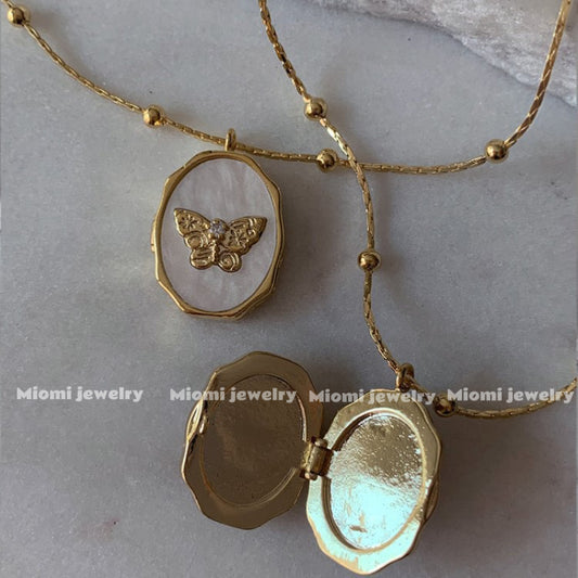 14k gold plated open close necklace fairy butterfly
