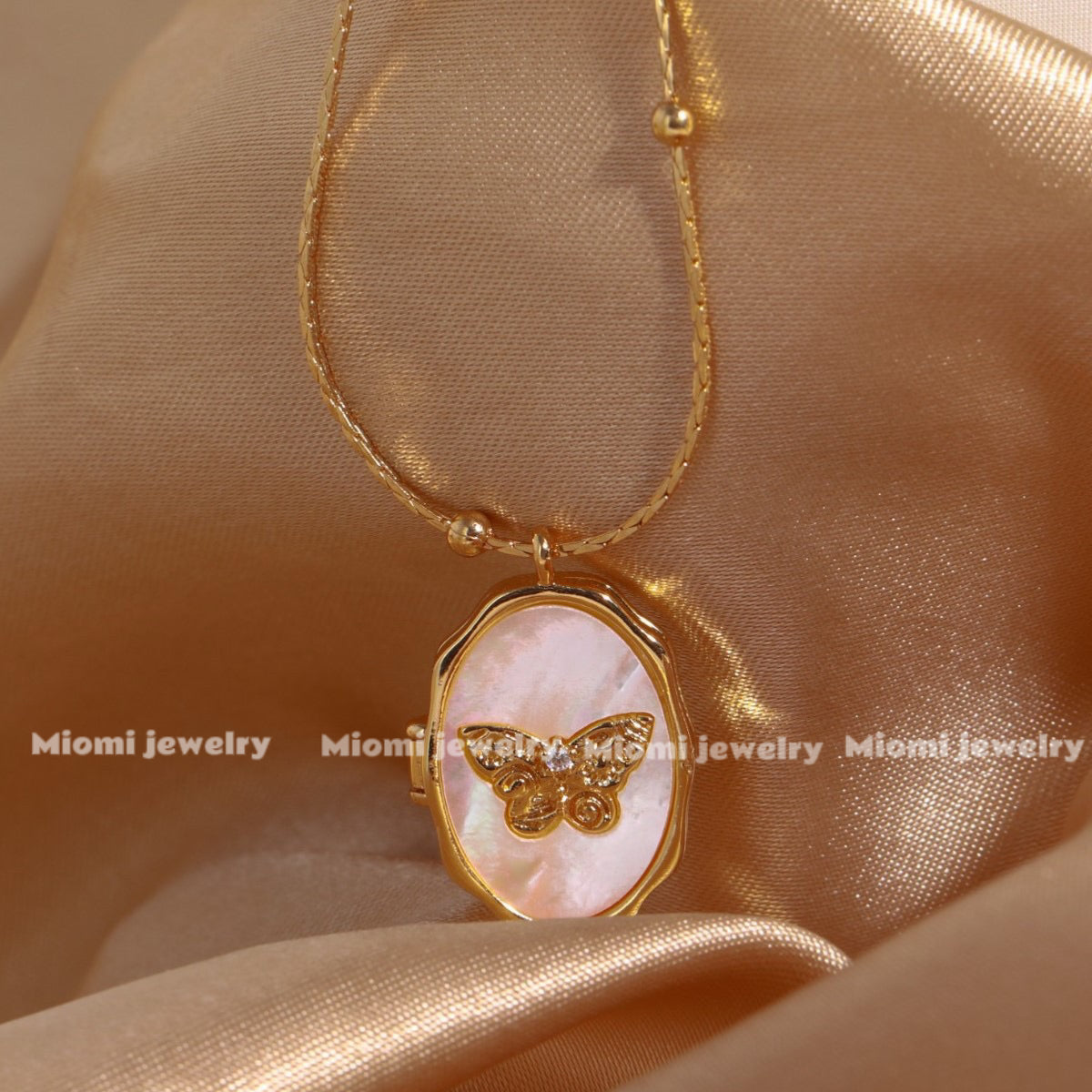 14k gold plated open close necklace fairy butterfly