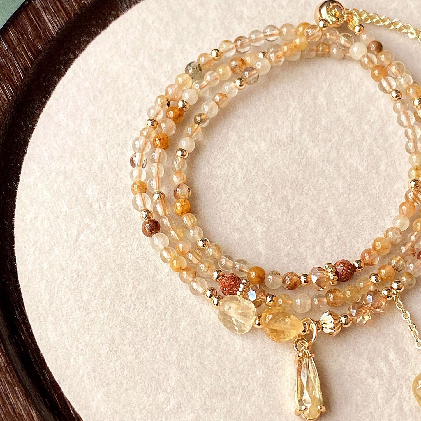 Natural Crystal Multi-layer Caramel Yellow Hairline Yellow Crystal Trichlorite Three-circle Bracelet‌