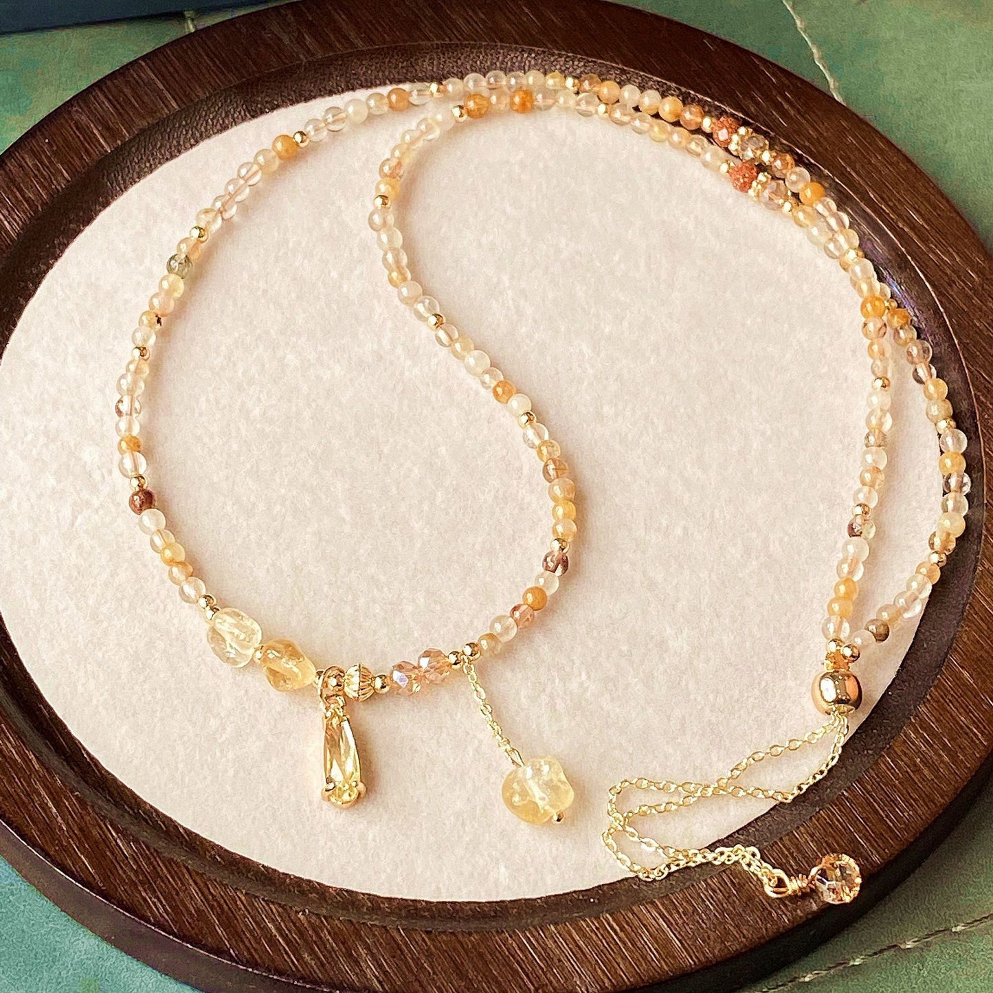 Natural Crystal Multi-layer Caramel Yellow Hairline Yellow Crystal Trichlorite Three-circle Bracelet‌