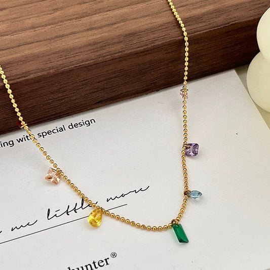 Colorful Dopamine Collarbone Chain, Rainbow Diamond Necklace with a Simple, Temperament and Apathetic Style, Light Luxury Ins Style All - Match Neck Chain Necklace