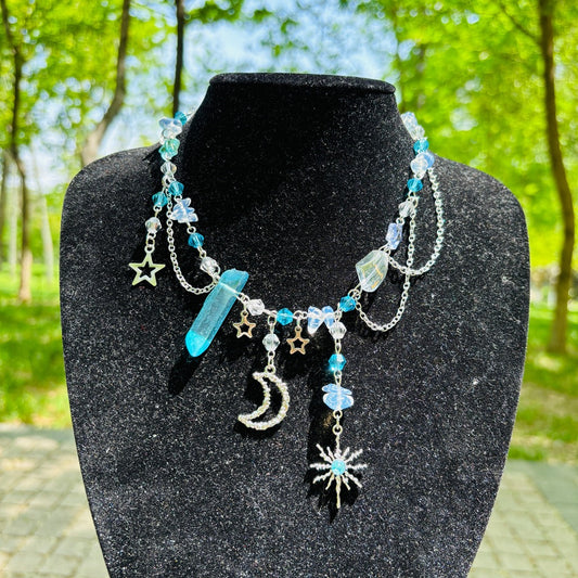 sun moon bule fairy necklace handmade