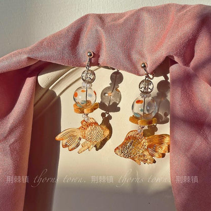 Thorn Town Design New Year Earrings, Lucky Koi, Exaggerated and Unique Earrings, Super Fairy, Niche