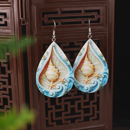 Natural Temperament Earrings, Conch and Starfish, Beach Earrings, mermaid
