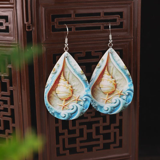 Natural Temperament Earrings, Conch and Starfish, Beach Earrings, mermaid