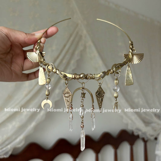 Vintage Patina Bronze Handmade Wire-Wrapped Beaded Choker, Collar gothic whimsical