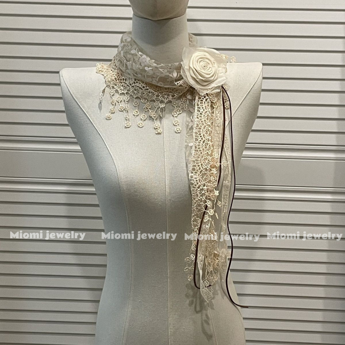 Original handmade Design Vintage Tassel Flower Triangle Lace Apricot Scarf, vingage Forest Style Silk Scarf, Niche for Women, Travel Shawl [Ships Within 15 Days] fairy