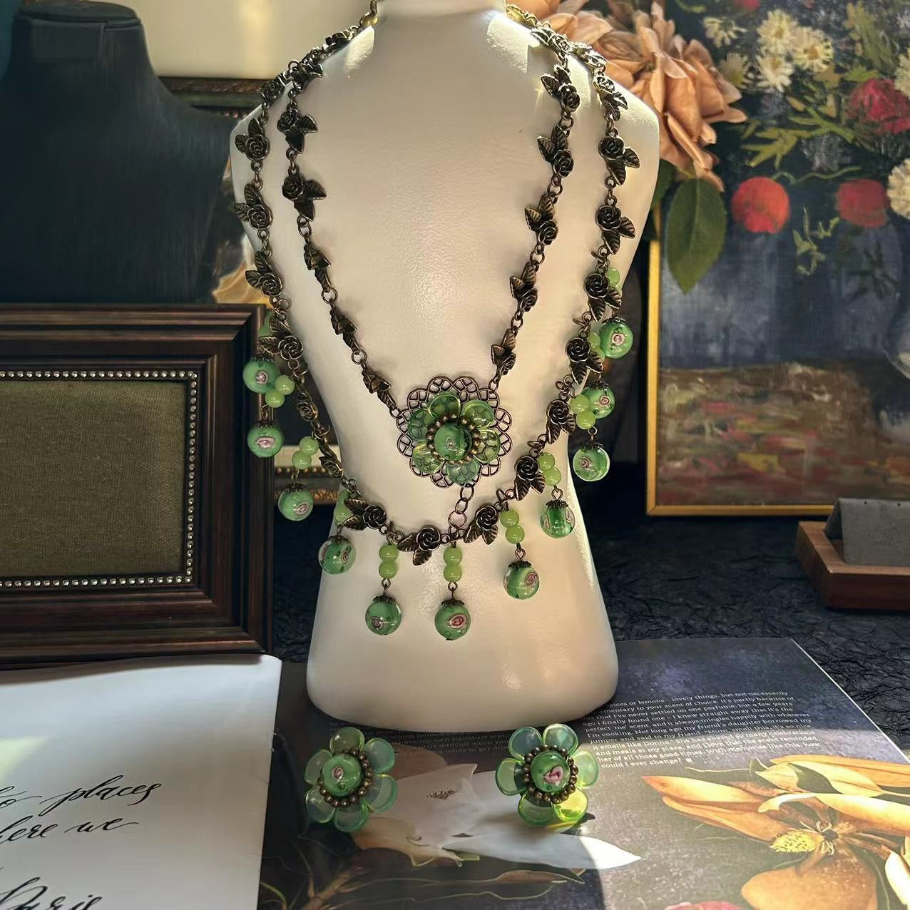 Miomi Vintage necklace green handmade flower necklace whimsical fairycore