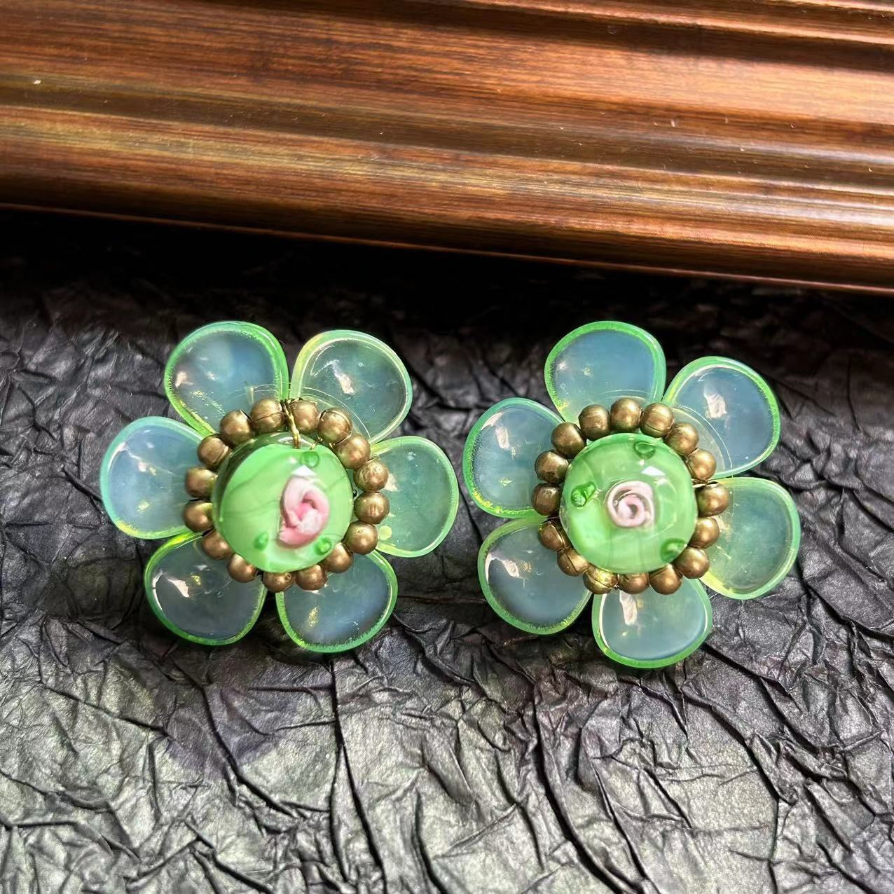Miomi Vintage necklace green handmade flower necklace whimsical fairycore