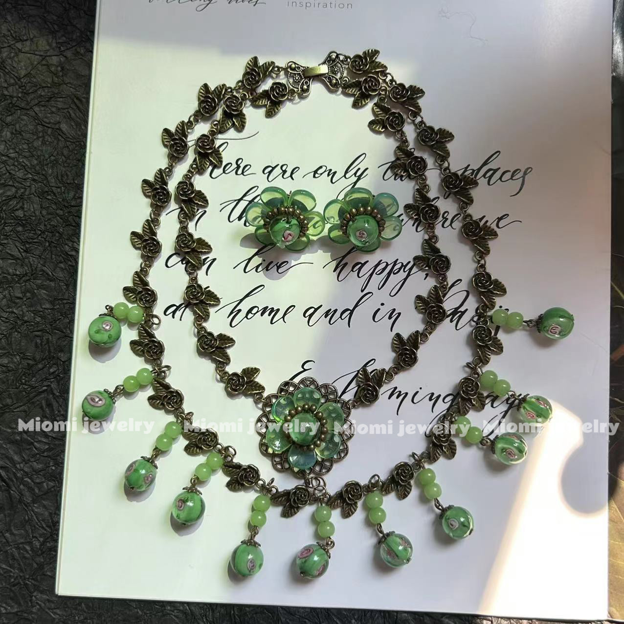 Miomi Vintage necklace green handmade flower necklace whimsical fairycore