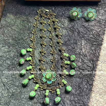 Miomi Vintage necklace green handmade flower necklace whimsical fairycore
