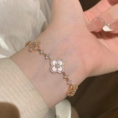 3pcs pink clover bracelet necklace earring set vintage