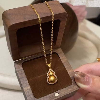 Vintage Sterling Silver S925Traditional Gold Gourd Necklace Chinese Style Necklace for Women High-end Pure Silver Gourd Necklace