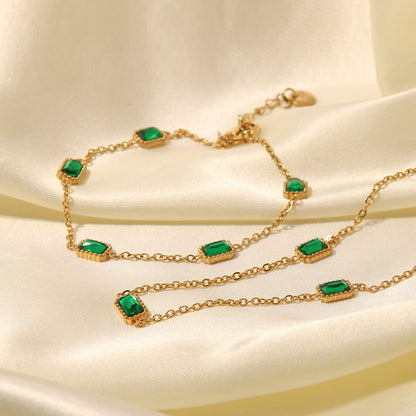Ins Style Square Emerald Zircon Necklace Light Luxury Niche High-end Titanium Steel Collarbone Chain Necklace Bracelet