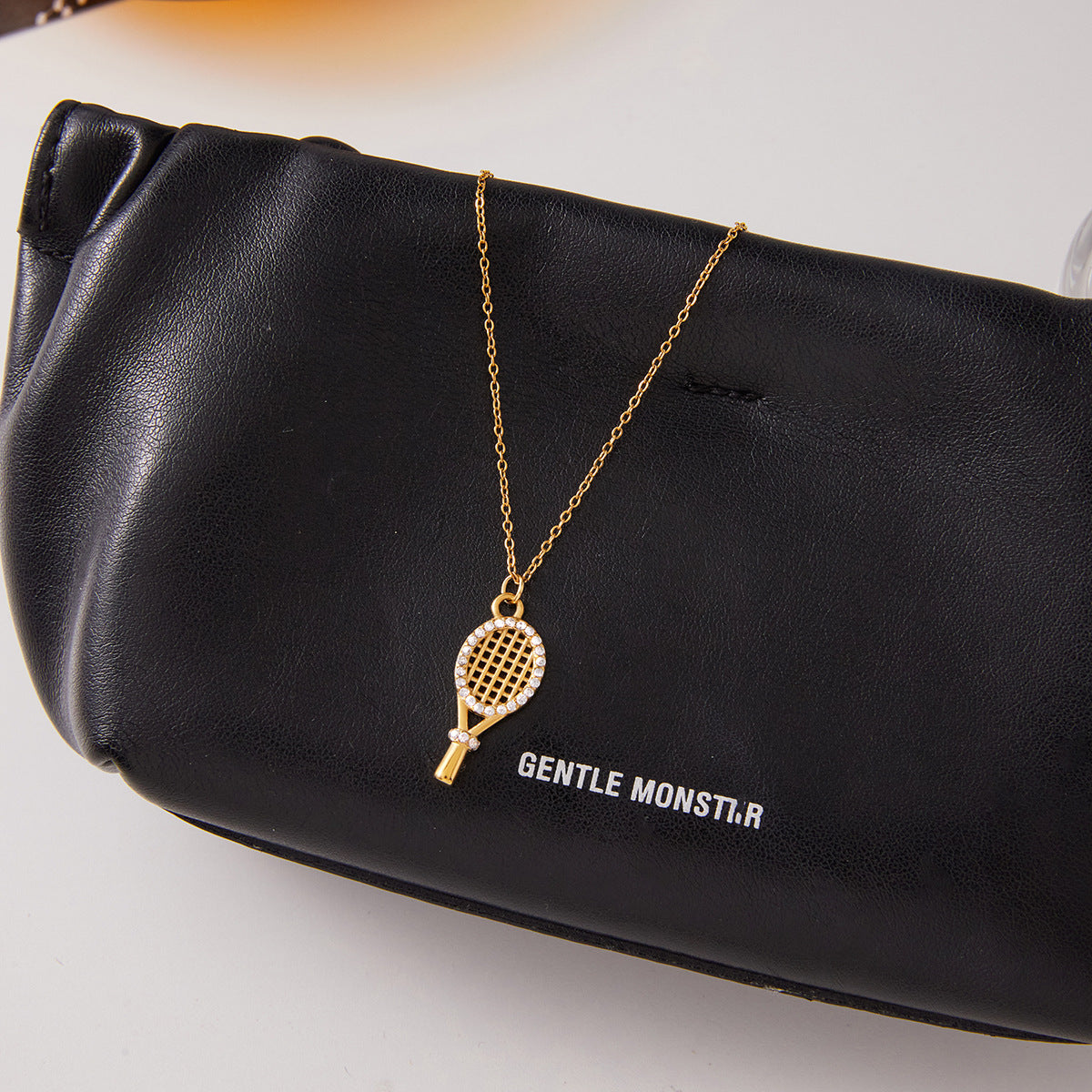 Stainless Steel Zircon Tennis Racket Pendant Necklace Light Luxury High-end Neck Chain Titanium Steel Jewelry for Women