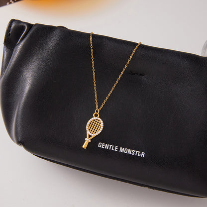 Stainless Steel Zircon Tennis Racket Pendant Necklace Light Luxury High-end Neck Chain Titanium Steel Jewelry for Women