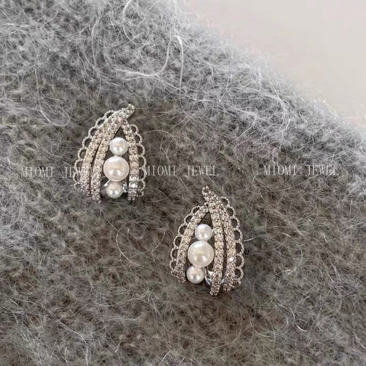 2025 Hot-Selling French Style Exquisite Full S925 Sterling Silver Lace Edge Pearl Earrings for Women High-End Delicate Ear Jewelry