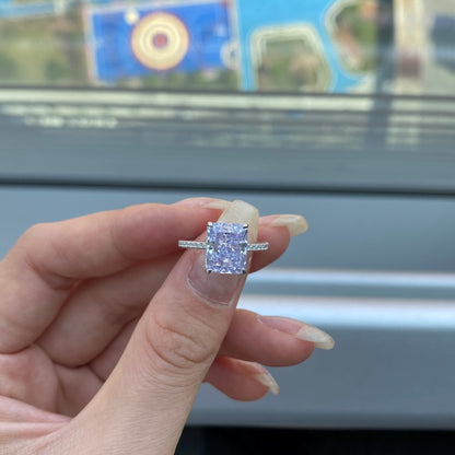 High Carbon Diamond Jewelry S925 Sterling Silver Heavy Craft Ring for Women 8A Zircon Square Ice Flower Cut Gemstone Ring